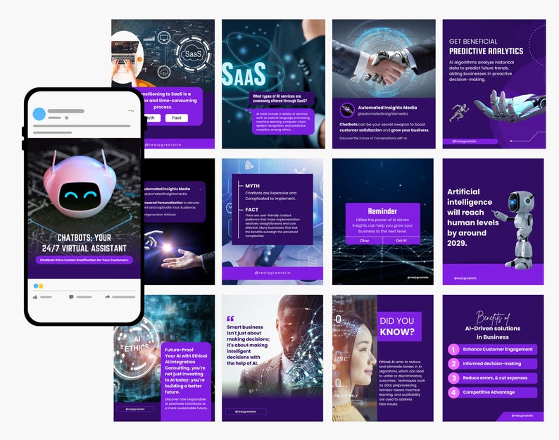 AI Artificial Intelligence Templates| Technology Chatbot Templates | Image Generator and Content Creator Templates | AI Social Media Posts
