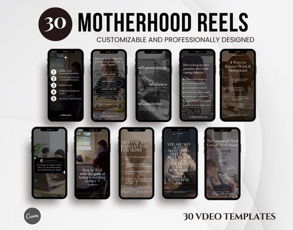 Mom Life, Motherhood, Mompreneur, working mom hustle, boss mom, business women, mom life content, parenting, Canva social media reel videos