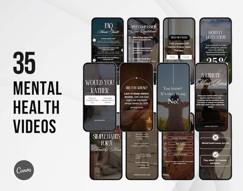 Mental health, Anxiety relief, Stress management, Trauma healing, Wellness coaches phycological therapists Social Media Canva reel templates