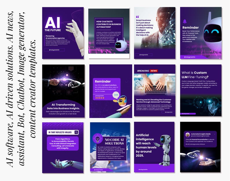 AI Artificial Intelligence Templates| Technology Chatbot Templates | Image Generator and Content Creator Templates | AI Social Media Posts