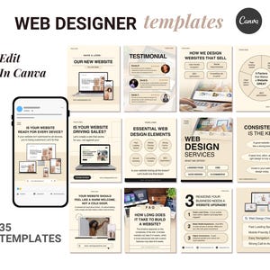 Website designer, Canva web templates, UX UI designer, Digital agency, Branding post, Website Promo Ad social media IG editable post pack