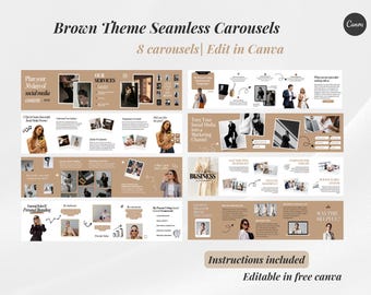 Naadloze carrousels, bruine neutrale IG-posts voor coaches, contentmakers, UGC, socialmediamanagers, Canva-carrouselsjablonen voor sociale media