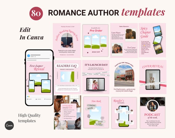 Romance Author Book Launch, Book Promo, Book Release, Writer Instagram, Book marketing, Bookstagram social media post Canva templates