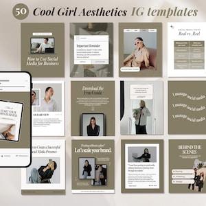 Modern Aesthetic IG Templates, Cool Girl Posts, Personal Brand, Entrepreneur, Social media manager, bold luxury brown Instagram templates