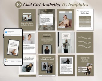 Modern esthetische IG-sjablonen, coole meisjesposts, persoonlijk merk, ondernemer, socialmediamanager, gewaagde luxe bruine Instagram-sjablonen