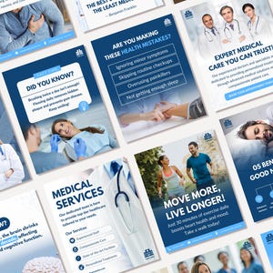 Medical Healthcare Clinics, Health professionals, Hospital Branding, Medical services, Medicine marketing social media Canva templates