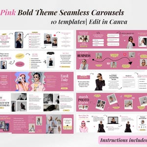 Seamless Carousels, Pink Bold IG Posts for Coaches, Content Creators, UGC, Social Media Managers, Canva social media Carousel templates