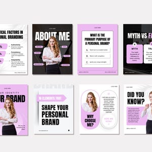 Personal Brand, Branding, Entrepreneur, Social Media manager, Coaching, Influencer, Purple Bold aesthetic social media IG post templates