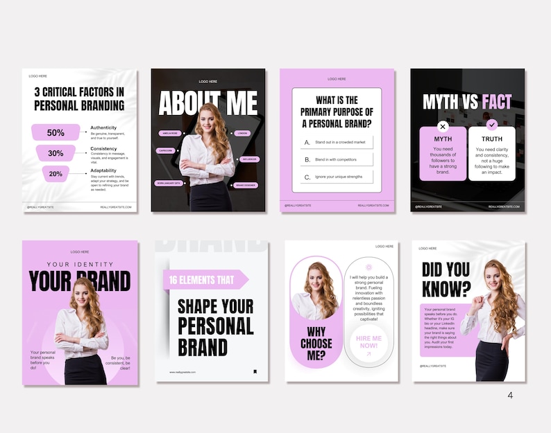 Personal Brand, Branding, Entrepreneur, Social Media manager, Coaching, Influencer, Purple Bold aesthetic social media IG post templates