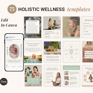 Coach holistique, bien-être, guérison énergétique des cristaux, coaching spirituel, pleine conscience, coach de vie esthétique réseaux sociaux, modèles de publication Canva IG