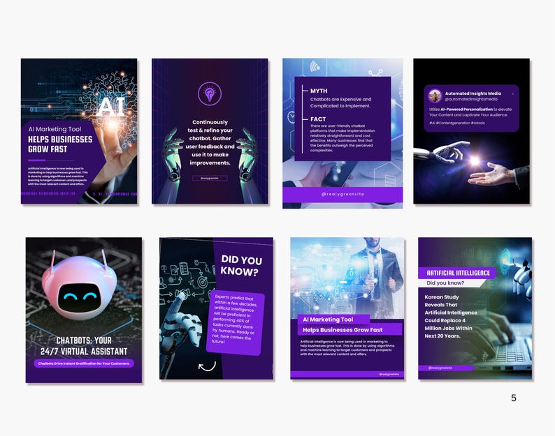 AI Artificial Intelligence Templates| Technology Chatbot Templates | Image Generator and Content Creator Templates | AI Social Media Posts