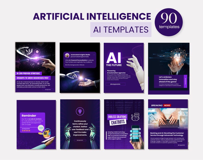 AI Artificial Intelligence Templates| Technology Chatbot Templates | Image Generator and Content Creator Templates | AI Social Media Posts