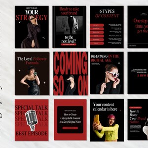 Modern Aesthetic Red Black IG Templates, Luxury Posts, Personal Brand, Content Creators, Social media manager Canva Instagram templates