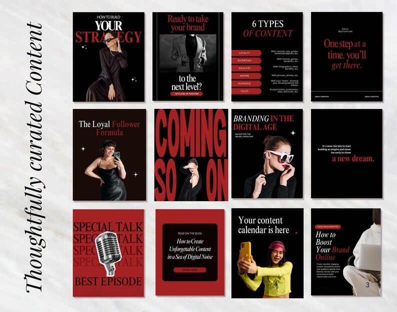 Modern Aesthetic Red Black IG Templates, Luxury Posts, Personal Brand, Content Creators, Social media manager Canva Instagram templates
