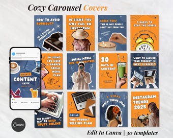 Carousel Covers for Coaches, Creators & Digital Product Sellers, Orange blue Aesthetic carousel templates for Instagram tiktok, Swipe Posts