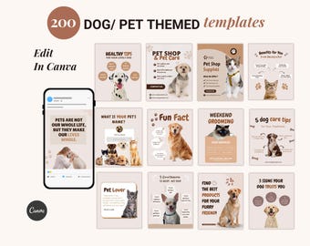 Hond, dierenzaak, dierenwinkel, dierenverzorging, hondentrimmer, dierenmarketing, dierenservice, neutrale Instagram-canvapostsjablonen voor sociale media