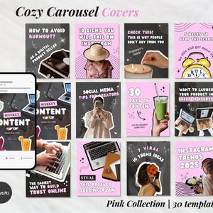 Carousel Covers for Coaches, Creators & Digital Product Sellers, Pink Aesthetic carousel templates for Instagram tiktok, Swipe Posts