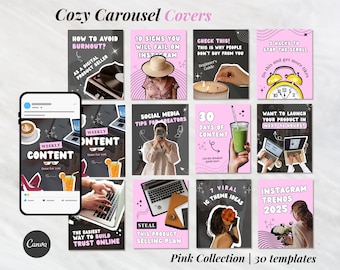 Carousel Covers for Coaches, Creators & Digital Product Sellers, Pink Aesthetic carousel templates for Instagram tiktok, Swipe Posts