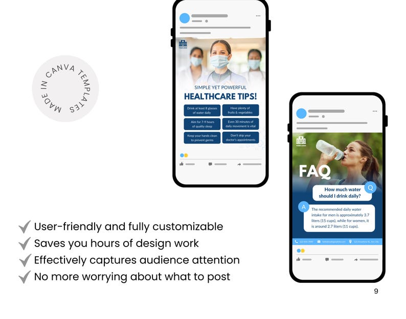 Medical Healthcare Clinics, Health professionals, Hospital Branding, Medical services, Medicine marketing social media Canva templates
