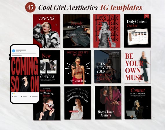 Modern Aesthetic Red Black IG Templates, Luxury Posts, Personal Brand, Content Creators, Social media manager Canva Instagram templates