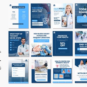 Medical Healthcare Clinics, Health professionals, Hospital Branding, Medical services, Medicine marketing social media Canva templates
