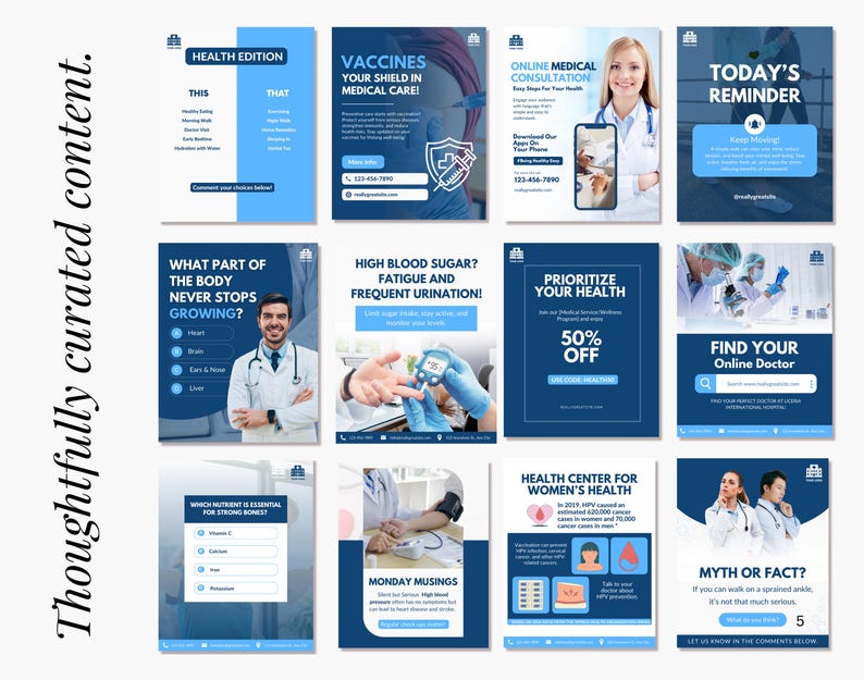 Medical Healthcare Clinics, Health professionals, Hospital Branding, Medical services, Medicine marketing social media Canva templates