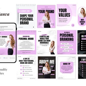Personal Brand, Branding, Entrepreneur, Social Media manager, Coaching, Influencer, Purple Bold aesthetic social media IG post templates