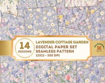 Lavendel Blüte Garten nahtlose digitales Papier, Cottagecore Wildblumen Muster, Vintage Blumen Scrapbook Papier, Junk Journal Hintergründe