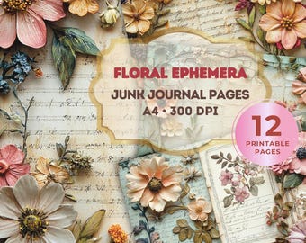 Retro Floral Junk Journal Pages, Vintage Botanical Scrapbook Paper, Antique Ephemera Printable Paper, Cottagecore Digital Download