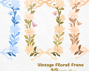 Aquarell Blumenrahmen Clipart Bundle, Vintage botanische Grenze PNG, Blumenrahmen Clip Art, Hochzeitseinladungsrahmen, transparente PNG