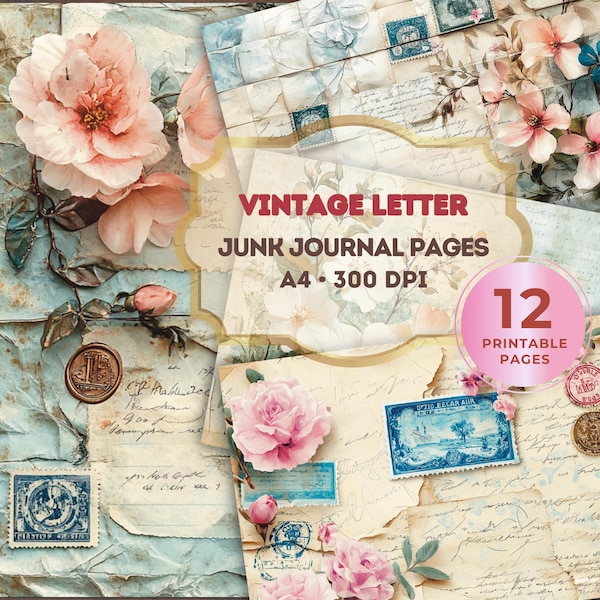 Vintage Botanical Junk Journal Kit, Floral Ephemera Printable, Antique Postcard Scrapbook, Cottagecore Junk Journal, Vintage Paper Craft