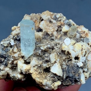 42 Gram Beautiful Stunning Natural Aquamarine Crystal With Baby Crystal Combine With Muscovite From Skardu Pakistan