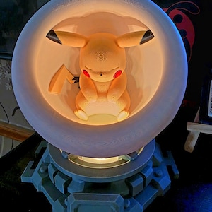 Pokeball Healing Pod with RGB Lights | LED Poké Ball Display Case | Pokemon-Inspired Decor | Color-Changing Light-Up Pokeball Machine