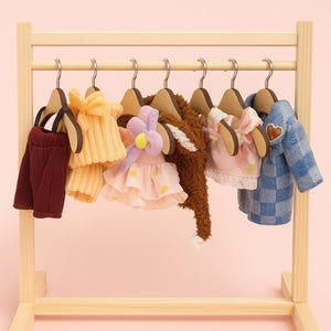 Handmade Mini Wooden Doll Clothes Rack: 12-17cm Doll Outfit Organizer
