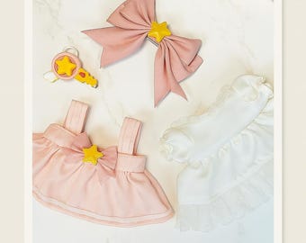 Magical Girl Dress Set for Mini Dolls | Pink Tulle Gown + Star Wand + Hair Bow | Kawaii Anime-Inspired Doll Clothes