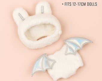 White Dinosaur Hoodie Outfit for Toys｜Cute Dino Costume with Tail and Hood｜Handmade Mini Doll Clothes