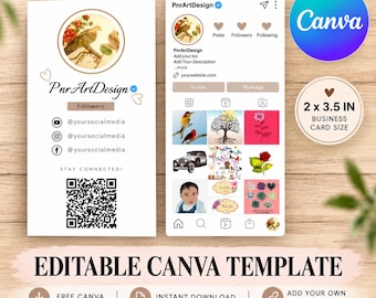 Editable Canva Business Card Template, QR Code Instagram Card, Printable 3.5x2 Business Cards, US Letter A4, Instant Download