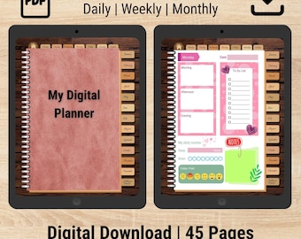 Digital Planner Undated, iPad & Android Planner, GoodNotes Calendar, Daily Weekly Monthly Journal with Stickers 2025 2026