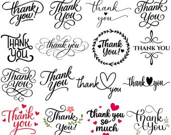 Thank You SVG Bundle, Hand Lettered Script Clipart, Thank You PNG Cut File for Cricut, Digital Download, Heart Calligraphy Design