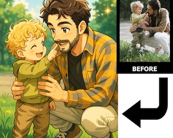 Portrait personnalisé de la Ghibli en studio | Art anime personnalisé pour couples, familles et animaux de compagnie | Cadeau d'illustration de style Ghibli | Cadeau de mariage