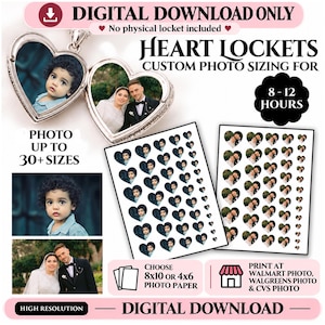 Custom Heart Locket Photo Prints, Printable Heart Photos for Lockets, Digital Love Charm Pictures, Digital download