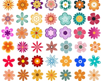 Retro Blume SVG Bundle, Groovy Daisy Clipart, Boho Blumen geschnitten Dateien, Blume PNG für Cricut, Hippie Blumen SVG Sofort Download