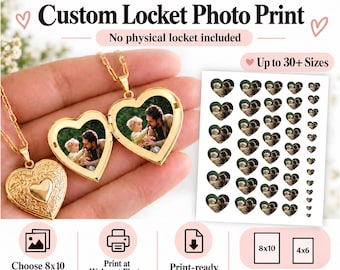 Benutzerdefinierter digitaler Fotodruck, herzförmiges Medaillon Größe Foto, digitaler Medaillon Fotodruck, Medaillon Fotodrucke Locket Bilder Sofort-Download