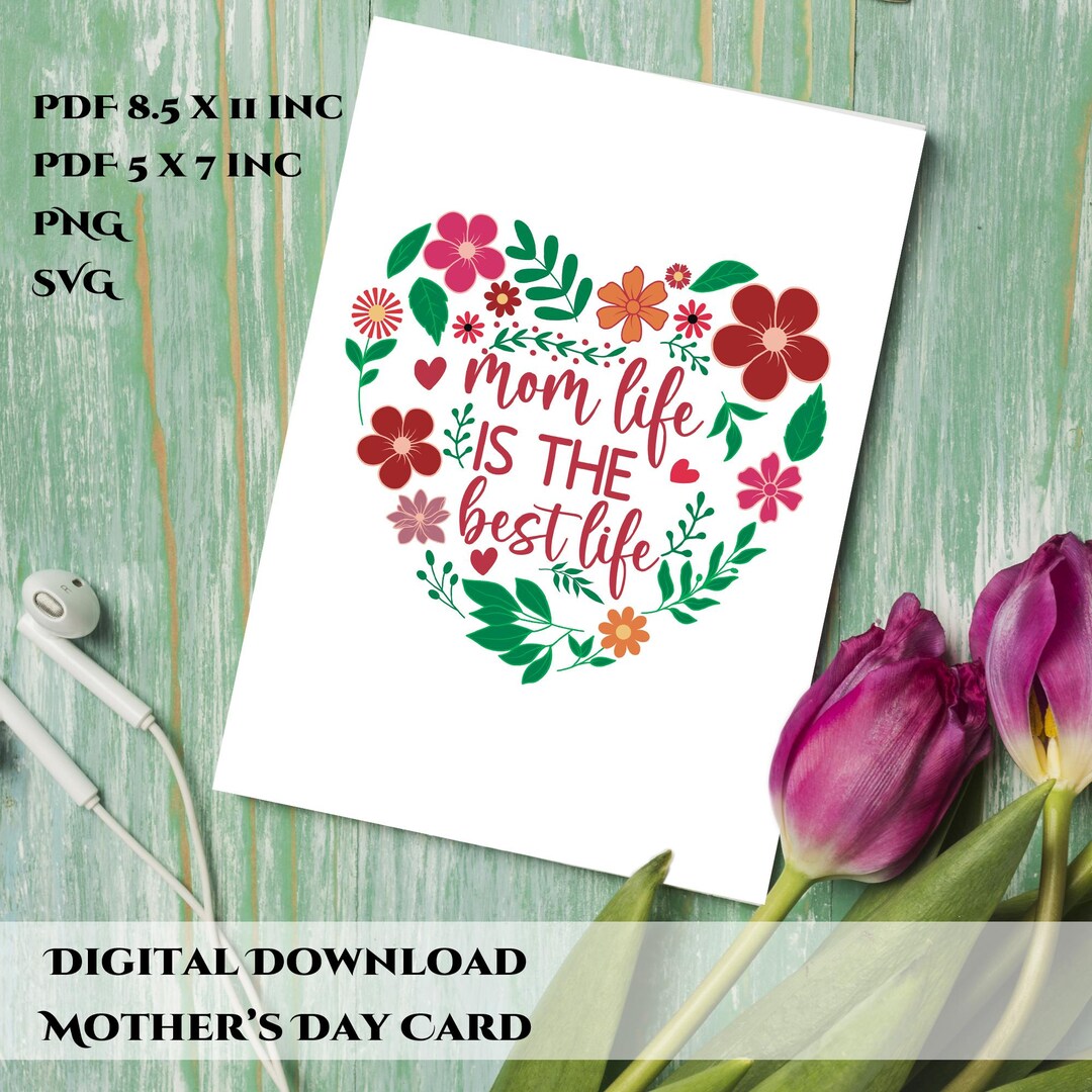 Printable Mother’s Day Card 5x7 Pdf Svg Png | Instant Download Mom Card ...