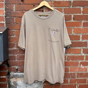 Vintage Carhartt Loose Fit Tan Short Sleeve Workwear Pocket T-shirt Large