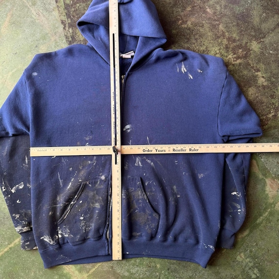 Vintage 90s Splattered Heavyweight Lee Navy Zip-up Hoodie XL