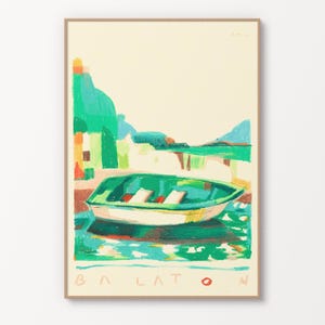 Balaton See - Pastell Zeichnung auf Papier, Wand Kunst Druck, Natur Zeichnung & Gemälde von Ungarn