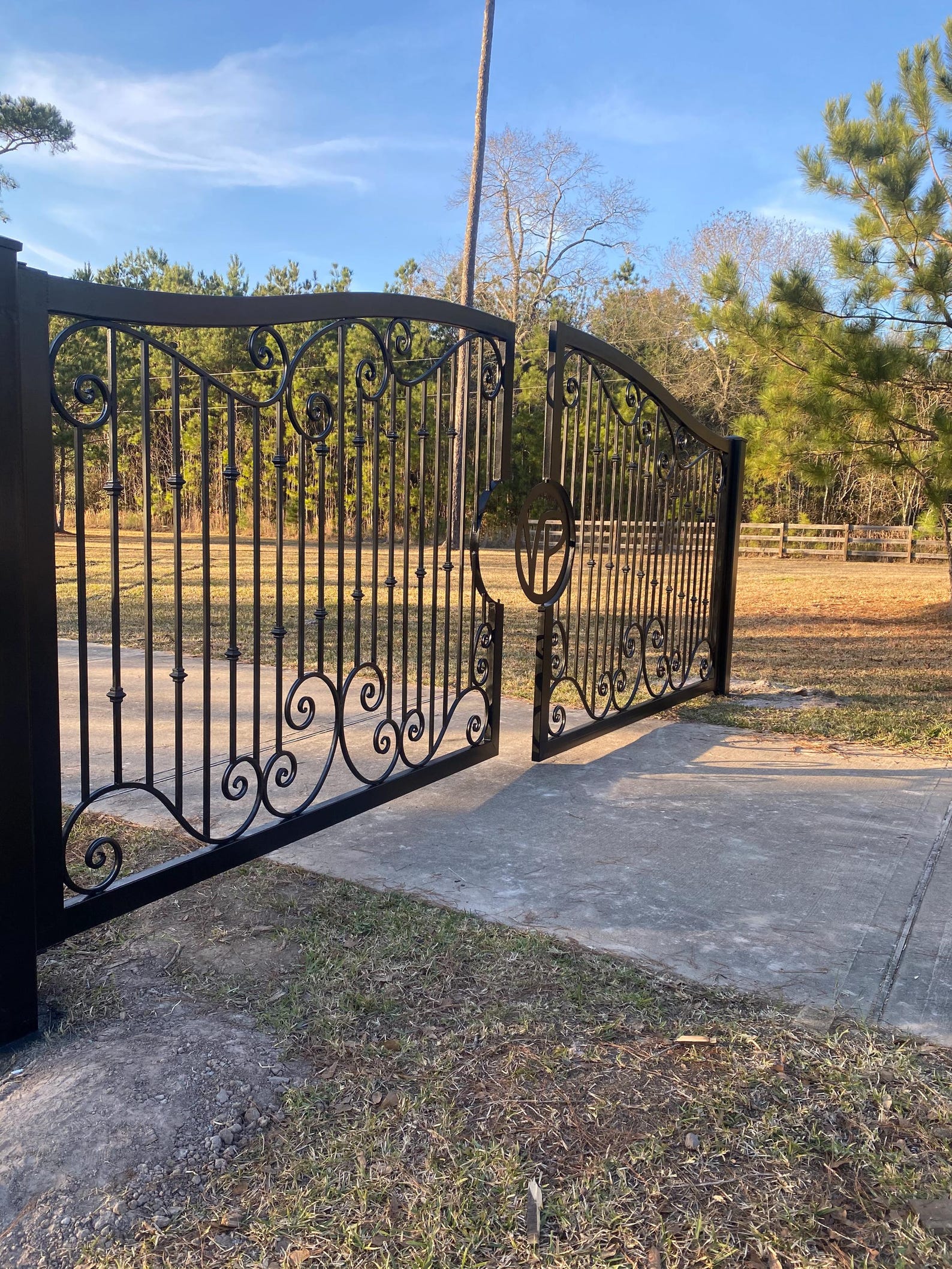 Black Stallion Iron Gate / Driveway Gate With Elegant Scrollwork and ...