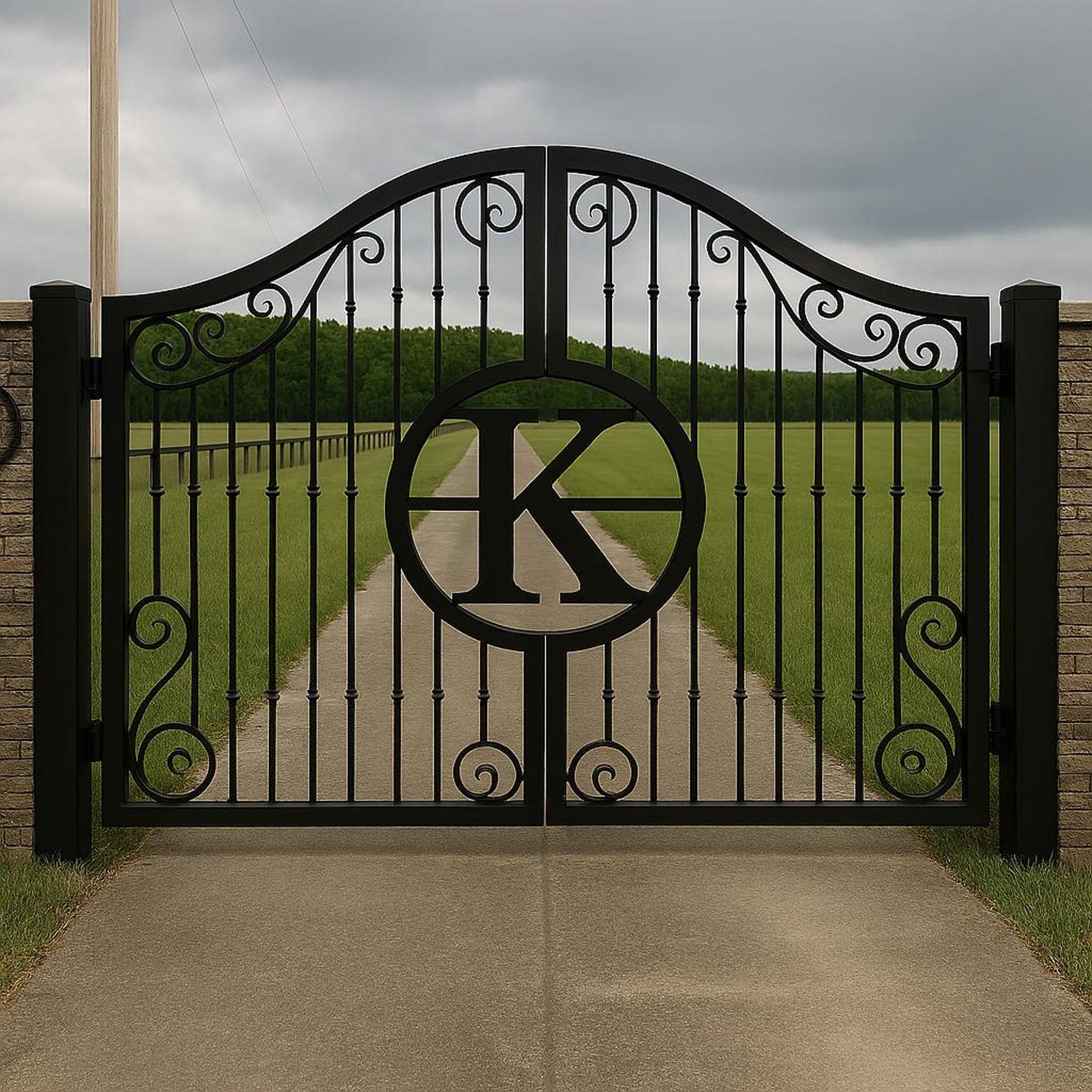 Black Stallion Iron Gate / Driveway Gate With Elegant Scrollwork and ...