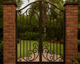 Wrought Iron Double Gate-Decorative Double Entry Gate-Custom Arched Metal Gate-Ornamental Courtyard Gate-Luxury Estate Entrance